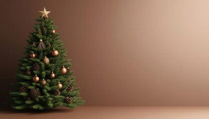 Naklejka premium Rustic Christmas tree backdrop with earthy tones and natural holiday decorations