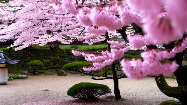 Pink Cherry blossom or sakura flowers blossoming in spring