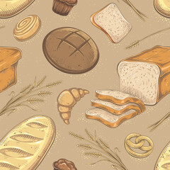 Vector Color Bread Bakery Seamless Pattern