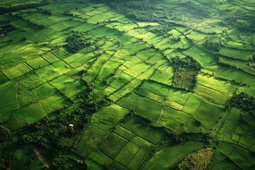 Fototapeta premium A breathtaking view of a verdant countryside from above, showcasing the beauty of rural landscaping and agriculture.