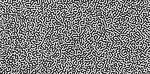 Turing reaction diffusion monochrome seamless pattern with chaotic motion .Linear design with biological shapes. Organic lines in memphis. abstract turing organic wallpaper background .	