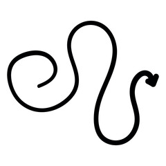 Single hand draw black and white arrow down in doodle style isolated on white background. Vector flat illustration sketch design element.Icon in spiral,wave shape.
