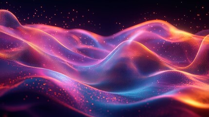 Obraz premium Futuristic Glass Structures with Holographic Waves and Shimmering Accents for Banner Design