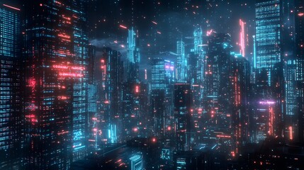 3D cityscape with glowing digital connections, representing the power of technology in urban development