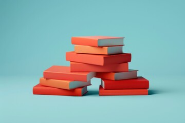 Fototapeta premium Colorful stacked books on a light blue background, vibrant red tones, creative concept showcasing education and knowledge, perfect for academic themes and educational content