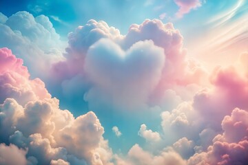 Heart-shaped cloud in light-filled romantic sky