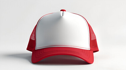 Red and white trucker hat mockup, Front viewsolated on white background	