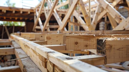 Wooden beams in a house construction