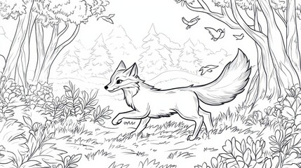 Obraz premium Fox Walking Through a Forest