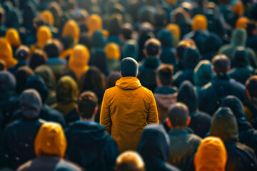 a person standing out in a crowd, individuality and uniqueness concept