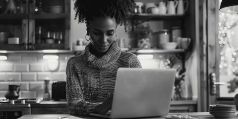 Female working at counter with various items like cups, books and bottles around her