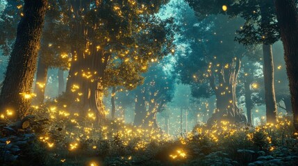 Enchanted Forest with Fireflies