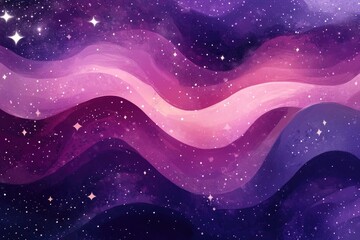 Fototapeta premium Vibrant violet illustration featuring an abstract shimmering background adorned with stars
