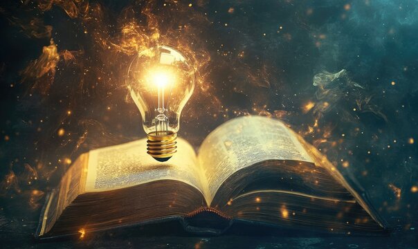 Fantasy illustration featuring a light bulb and an open book representing innovative business strategies