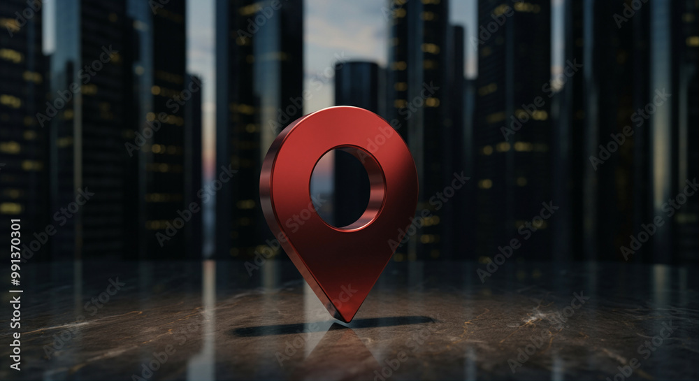  location pin with location marker and map pointer in urban setting
