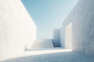 Abstract 3D rendering of minimalist style architectural space scene, mountain and lakeside building