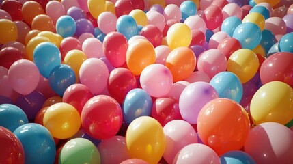 Several rainbow-colored balloons in a bunch.