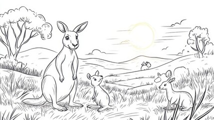Kangaroo Family in the Australian Outback