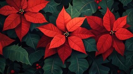 Classic Christmas poinsettia with vibrant red petals and lush green leaves Charming winter decoration for cards banners stickers and gift tags Ideal floral symbol for the holiday season