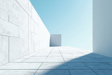 Obraz premium Abstract 3D rendering of minimalist style architectural space scene, mountain and lakeside building