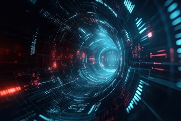 Obraz premium A futuristic digital tunnel with glowing lights and intricate patterns that evoke a sense of motion and technology.