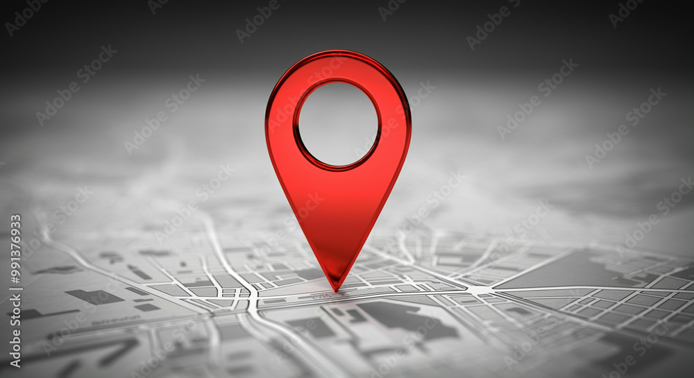 Poster map pin location marker on detailed map background for navigation and location tracking