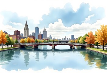 Obraz premium Schuylkill River and downtown skyscrapers of Philadelphia during spring daytime 