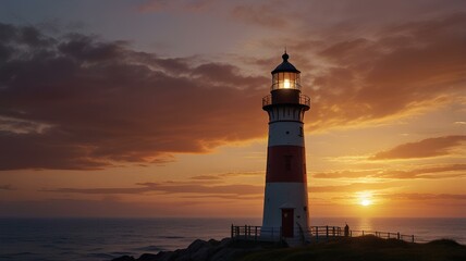 Lighthouse at sunset illustration background.