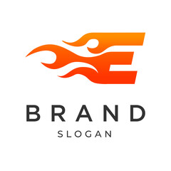 Logo Letter E Fire Flame, simple flat and minimalist, symbolic