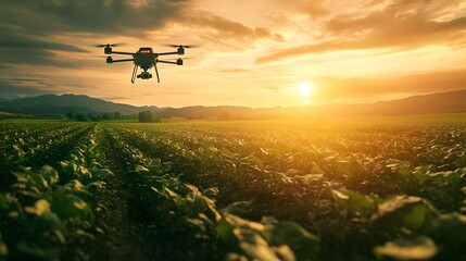 Fototapeta premium AI-powered drones surveying agricultural fields for crop monitoring in a futuristic setting