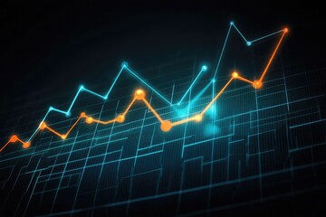 Dynamic graph illustration showcasing data growth, trends, and analytics with vibrant blue and orange lines, perfect for business visuals.