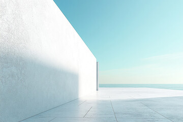 Obraz premium Abstract 3D rendering of minimalist style architectural space scene, mountain and lakeside building