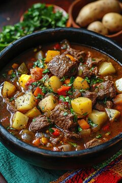 Sancochado - A hearty Peruvian beef and vegetable stew typically served with yucca and potatoes.