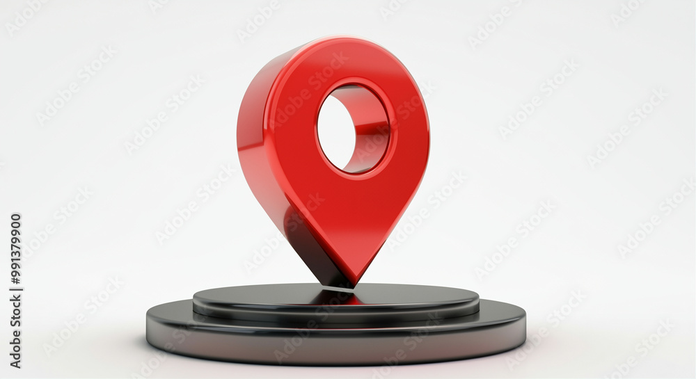 Poster location pin on a circular base digital map icon 3d rendering design location-based services travel 