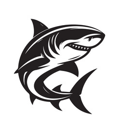 Obraz premium Shark silhouette vector design full black and white. Shark logo, icon design. shark black silhouette isolated on white background.