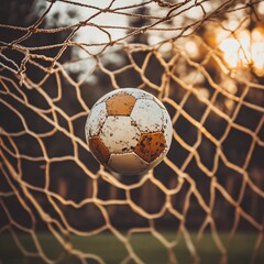 Celebrating Victory: Soccer Ball in Net After Scoring a Goal, Capturing the Triumph of Sports Achievement