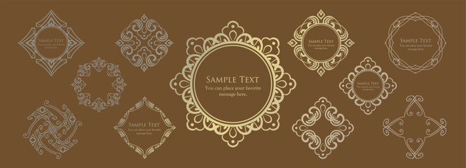 クリスマスモチーフのフレームデザインセット。ゴージャスでエレガントなデザイン素材
