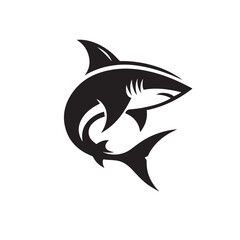 Fototapeta premium Shark silhouette vector design full black and white. Shark logo, icon design. shark black silhouette isolated on white background.