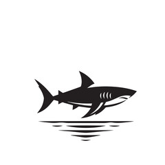 Obraz premium Shark silhouette vector design full black and white. Shark logo, icon design. shark black silhouette isolated on white background.