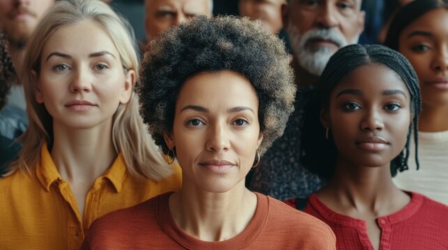 A group of individuals standing together in solidarity with focus on unity and support against a clean background