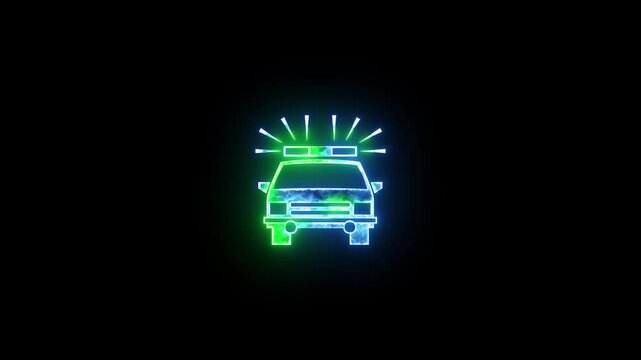 Police car symbols icon glow neon fire symbol animation
