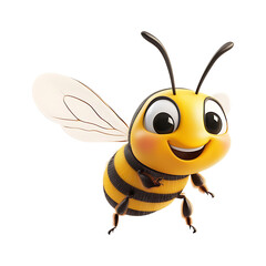 A cartoon bee flies with a big smile isolated on transparent background