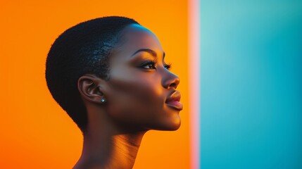 A Captivating Portrait of a Woman Against Vibrant Colors