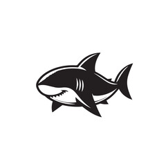 Obraz premium Shark silhouette vector design full black and white. Shark logo, icon design. shark black silhouette isolated on white background.