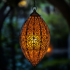 Obraz premium A beautifully crafted Ramadan lantern, illuminated with soft golden light against an elegant dark background. 