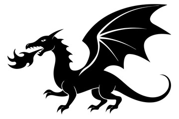  Winged Dragon Breathing Fire Silhouette