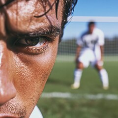 Intense Focus: Soccer Player Preparing for Decisive Penalty Kick