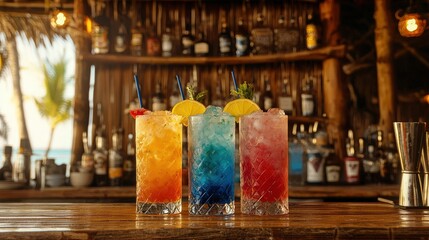 A tropical beach bar serving colorful cocktails. Tropical Lifestyle Theme.