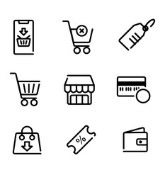 Online shopping icon. Outline online shopping vector icon for web design isolated on white background