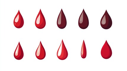Fototapeta premium A collection of red drops showcasing various shades and textures, perfect for design, art, or creative projects.